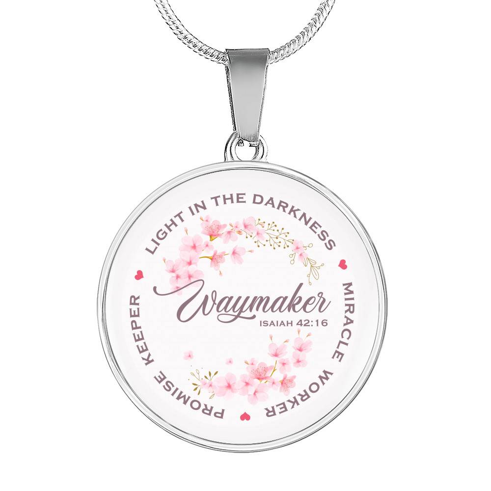 Waymaker Light In The Darkness Miracle Worker Promise Keeper Circle Pendant Necklace - Circle Luxury Necklace (Silver)