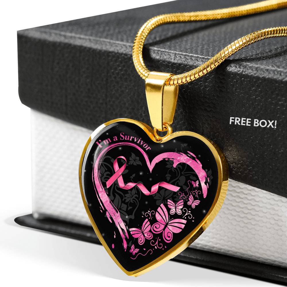 Im a Survivor Breast Cancer Awareness Gifts for Cancer Survivors Heart Pendant Necklace - Heart Luxury Necklace (Gold Plated)