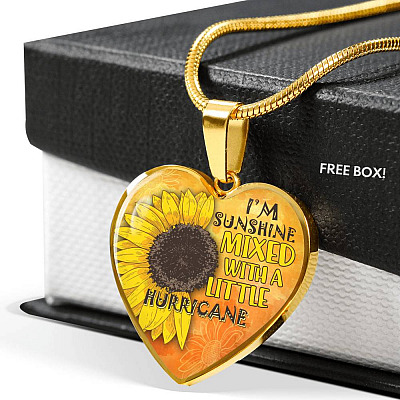 I'm Sunshine Mixed With A Little Hurricane Sunflower Heart Pendant Necklace - Heart Luxury Necklace (Gold Plated)