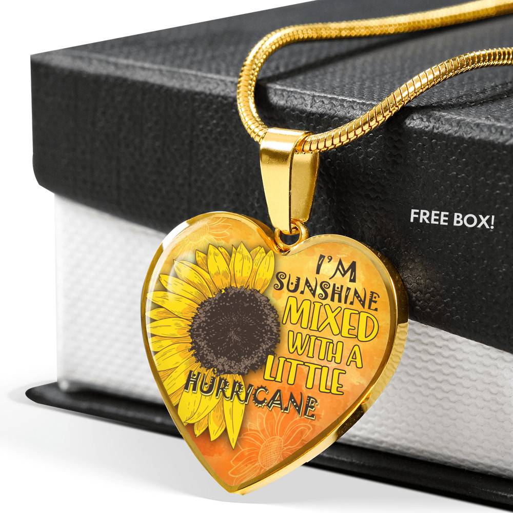 I'm Sunshine Mixed With A Little Hurricane Sunflower Heart Pendant Necklace - Heart Luxury Necklace (Gold Plated) I'm Sunshine Mixed With A Little Hurricane Sunflower Heart Pendant Necklace - Heart Luxury Necklace (Gold Plated)