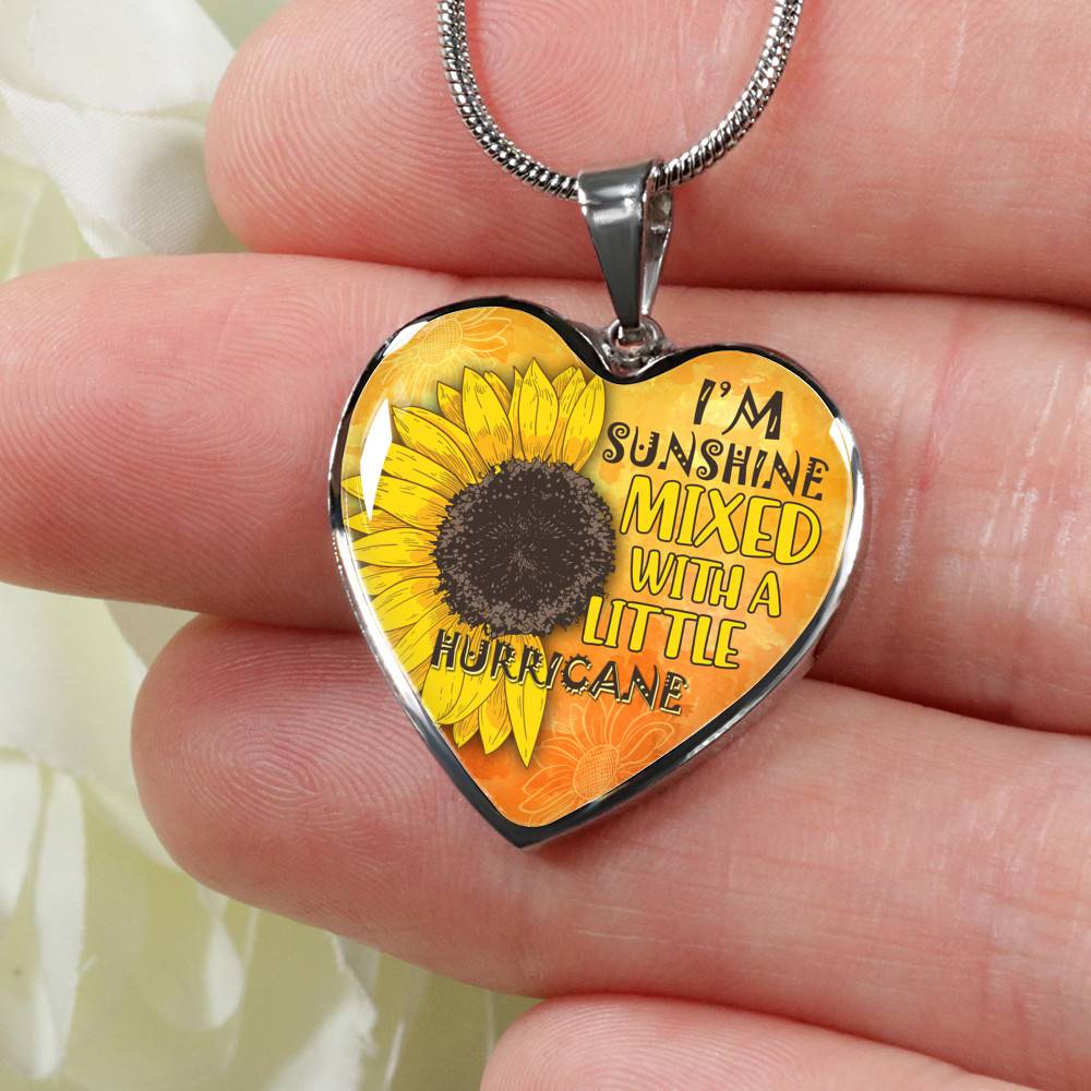 I'm Sunshine Mixed With A Little Hurricane Sunflower Heart Pendant Necklace - Heart Luxury Necklace (Silver) I'm Sunshine Mixed With A Little Hurricane Sunflower Heart Pendant Necklace - Heart Luxury Necklace (Silver)