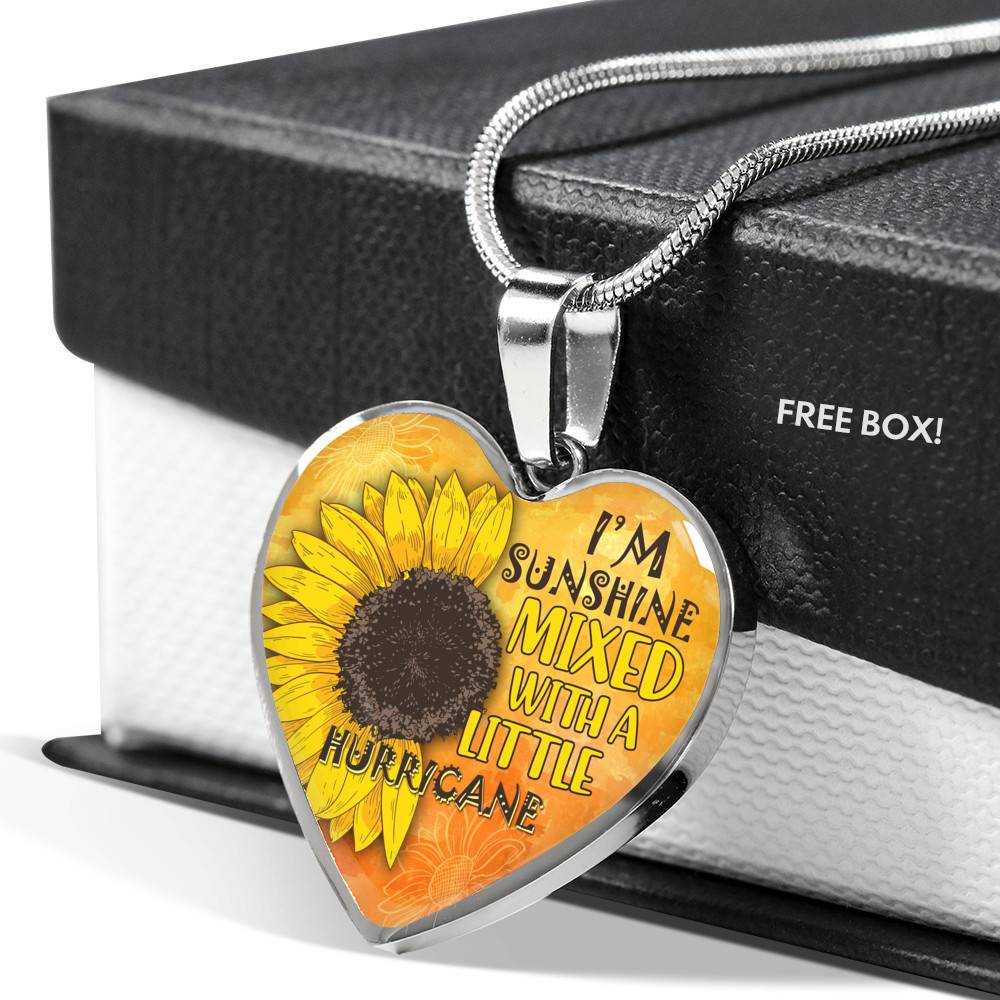 I'm Sunshine Mixed With A Little Hurricane Sunflower Heart Pendant Necklace - Heart Luxury Necklace (Silver) I'm Sunshine Mixed With A Little Hurricane Sunflower Heart Pendant Necklace - Heart Luxury Necklace (Silver)