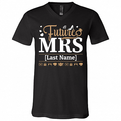 Personalized Future Mrs, Black, V-Neck T-Shirt