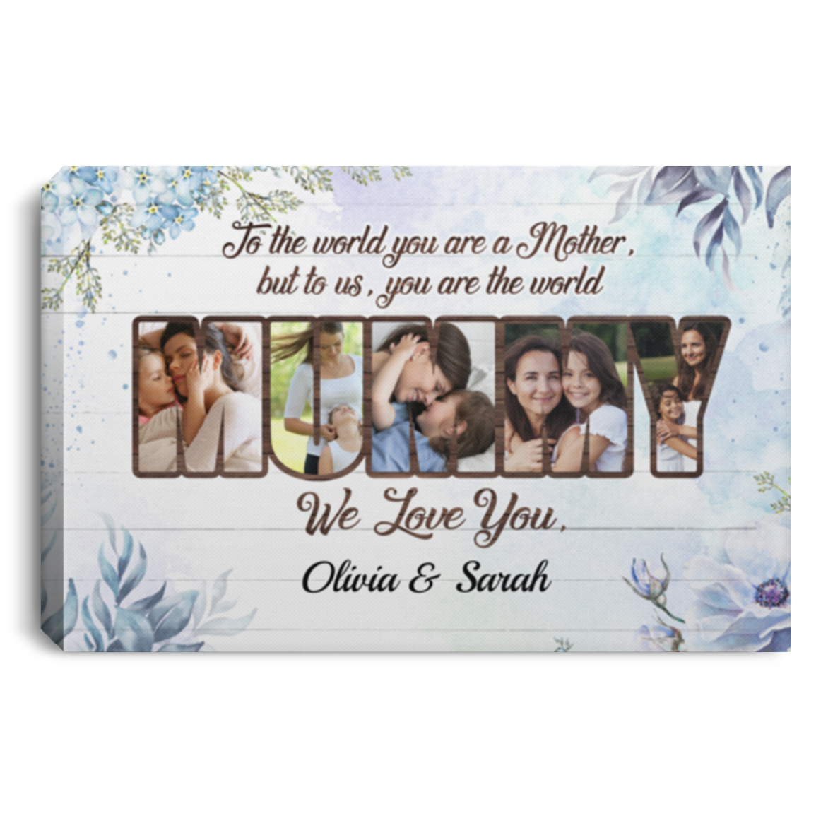 Personalized Photo To Mom To The World You Are A Mother But To Us You Are The World Framed Canvas - Unframed Poster, White, 0.75'' Framed Canvas
