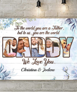 Alternative view of Personalized Photo To Dad To The World You Are A Father But To Us You Are The World Framed Canvas - Unframed Poster