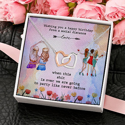 Alternative view of Wishing You a Happy Birthday from a Social Distance Birthday Gift Interlocking Heart Pendant Necklace