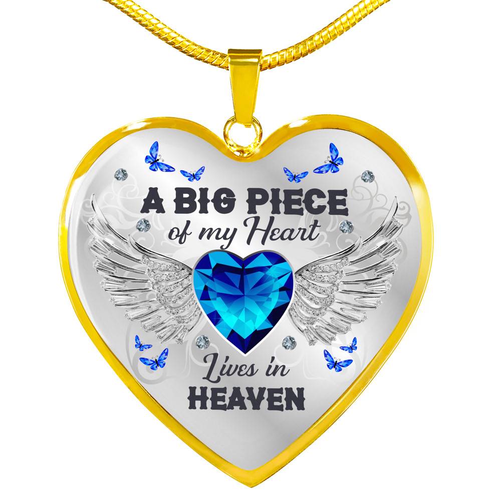 A Big Piece of My Heart Lives in Heaven - Memorial Gifts Family Heart Pendant Necklace - Heart Luxury Necklace (Gold Plated)