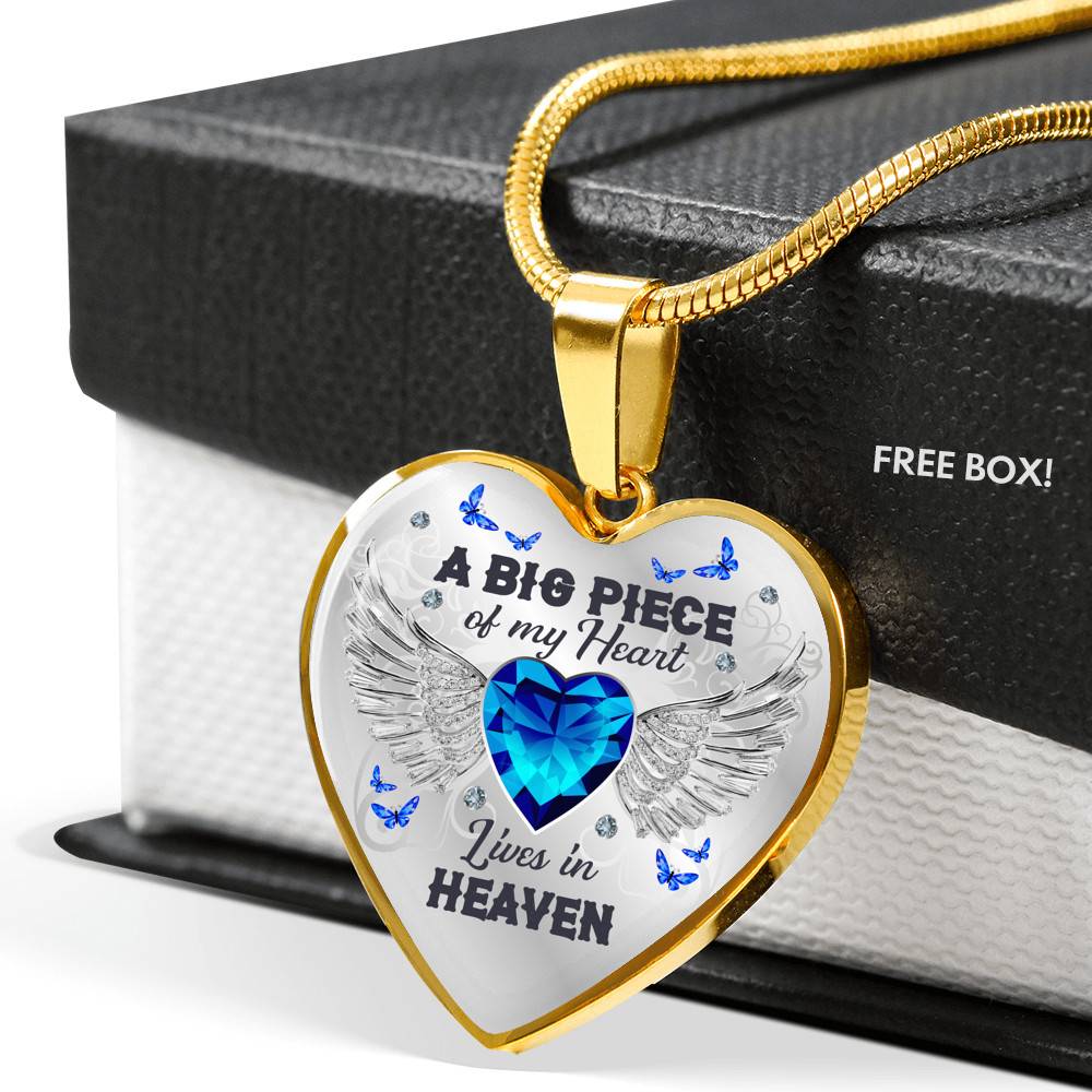 A Big Piece of My Heart Lives in Heaven - Memorial Gifts Family Heart Pendant Necklace - Heart Luxury Necklace (Gold Plated)