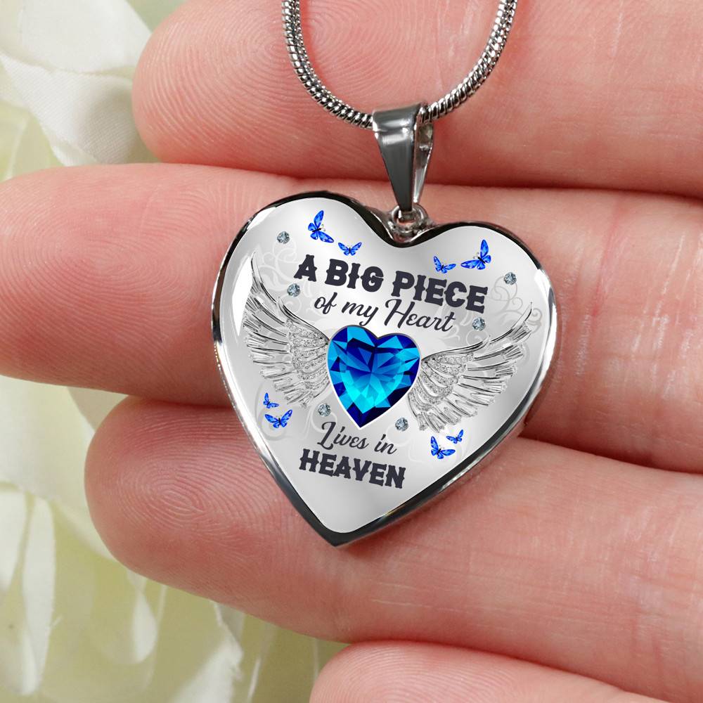 A Big Piece of My Heart Lives in Heaven - Memorial Gifts Family Heart Pendant Necklace - Heart Luxury Necklace (Silver)