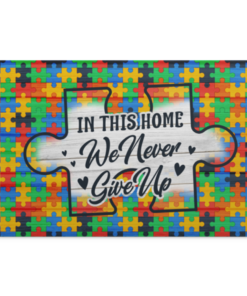 Colorful Puzzle In This House We Never Give Up Gallery Wrapped Framed Canvas Prints - Unframed Poster, White, 0.75'' Framed Canvas