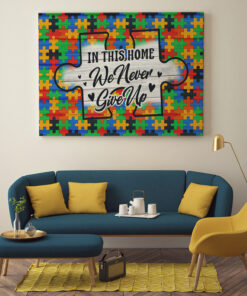 Alternative view of Colorful Puzzle In This House We Never Give Up Gallery Wrapped Framed Canvas Prints - Unframed Poster