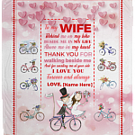 Personalized To My Wife Behind Me On My Bike Fleece Blanket - Couple Bicycle Mink Blanket - Woven Blanket, White, Cozy Plush Fleece Blanket - 50x60