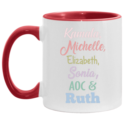 Badass Powerful Women - Kamala Michelle Rbg Elizabeth and Sonia Feminist Accent Mug, White/Red, 11 oz. Accent Mug
