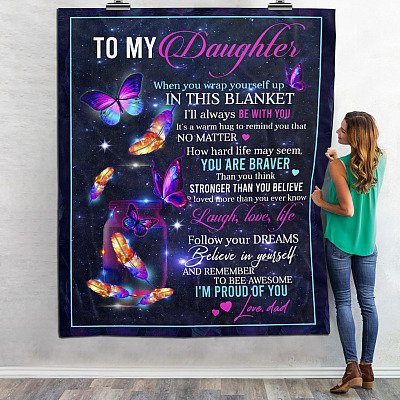 Alternative view of Purple Butterflies To My Daughter When You Wrap Yourself Love Dad Fleece Blanket - Mink Blanket - Woven Blanket