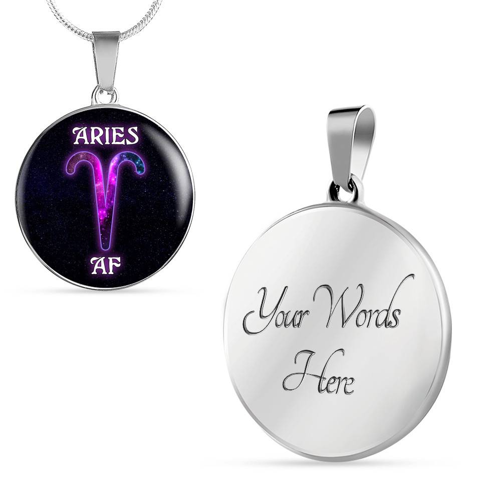 Aries AF Funny Aquarius Zodiac Birthday Gifts Galaxy Circle Pendant Necklace - Circle Luxury Necklace (Silver)