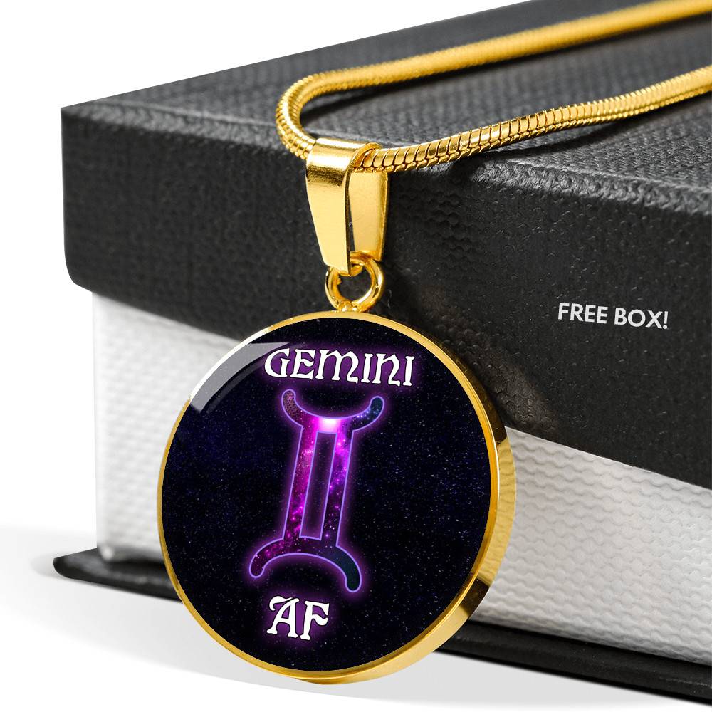 Gemini AF Funny Gemini Zodiac Birthday Gifts Galaxy Circle Pendant Necklace - Circle Luxury Necklace (Gold Plated)