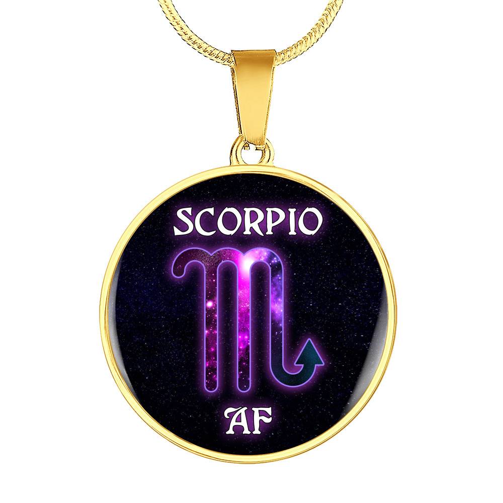 Scorpio AF Funny Scorpio Zodiac Birthday Gifts Galaxy Circle Pendant Necklace - Circle Luxury Necklace (Gold Plated)
