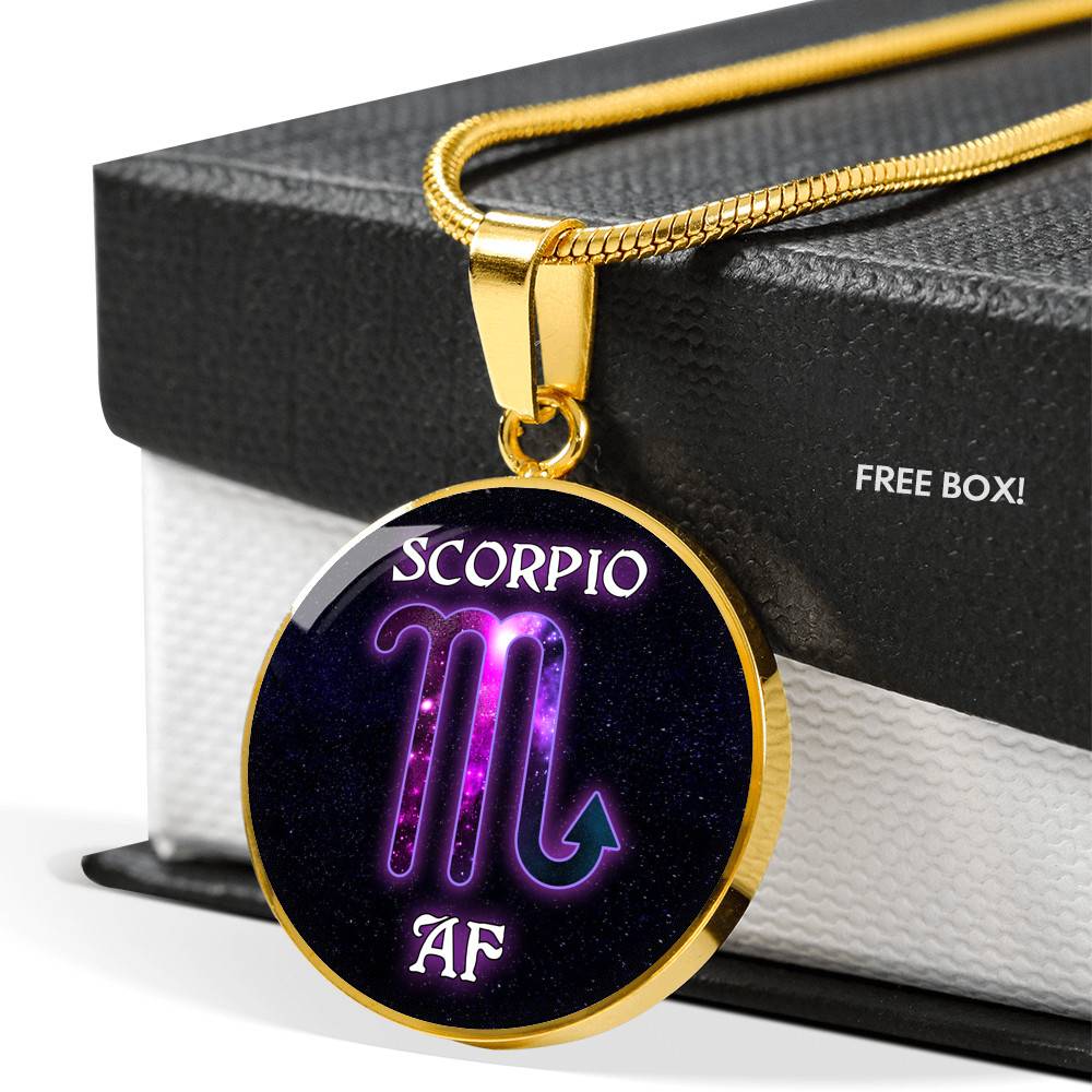 Scorpio AF Funny Scorpio Zodiac Birthday Gifts Galaxy Circle Pendant Necklace - Circle Luxury Necklace (Gold Plated)