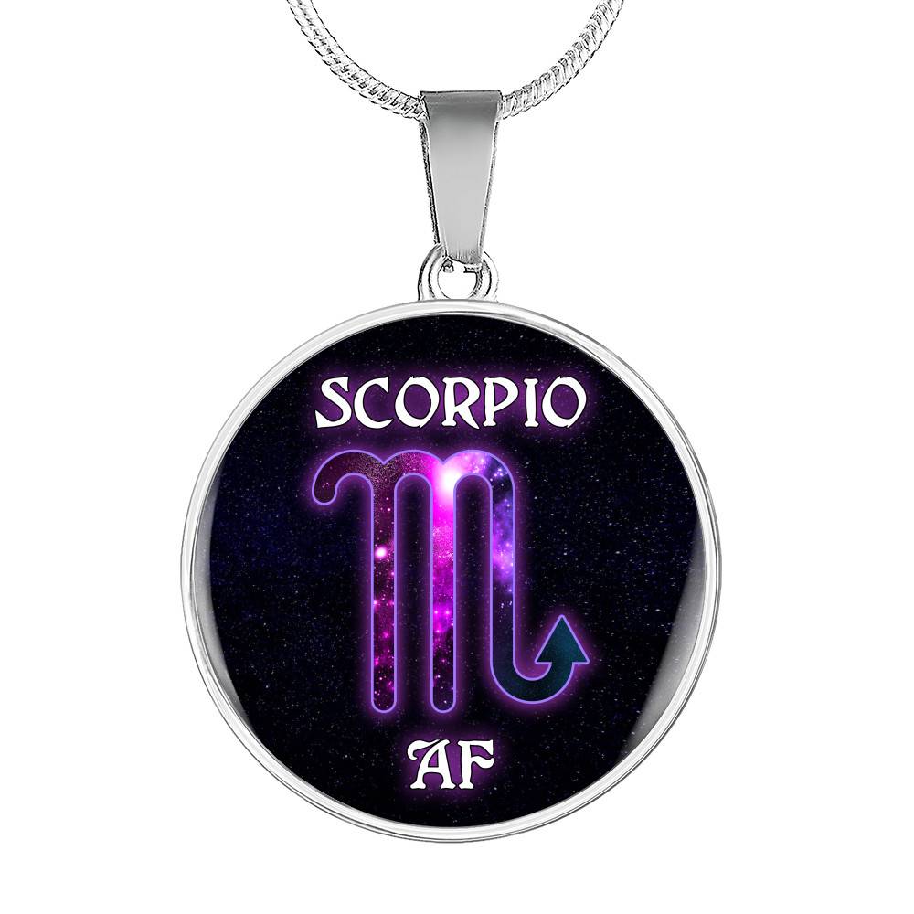 Scorpio AF Funny Scorpio Zodiac Birthday Gifts Galaxy Circle Pendant Necklace - Circle Luxury Necklace (Silver)