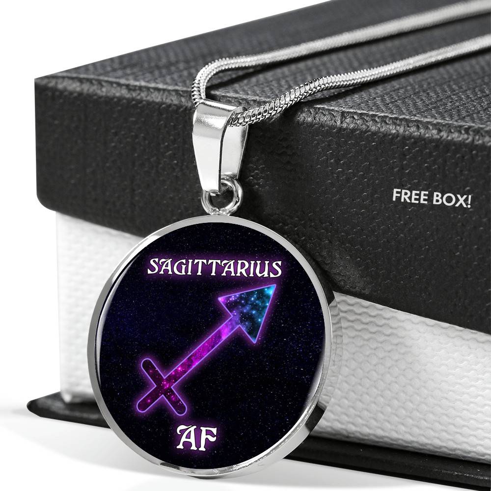 Sagittarius AF Funny Aquarius Zodiac Birthday Gifts Galaxy Circle Pendant Necklace - Circle Luxury Necklace (Silver)