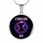 Cancer AF Funny Cancer Zodiac Birthday Gifts Galaxy Circle Pendant Necklace - Circle Luxury Necklace (Silver)