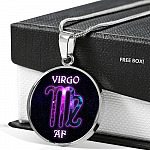 Virgo AF Funny Virgo Zodiac Birthday Gifts Galaxy Circle Pendant Necklace - Circle Luxury Necklace (Silver)