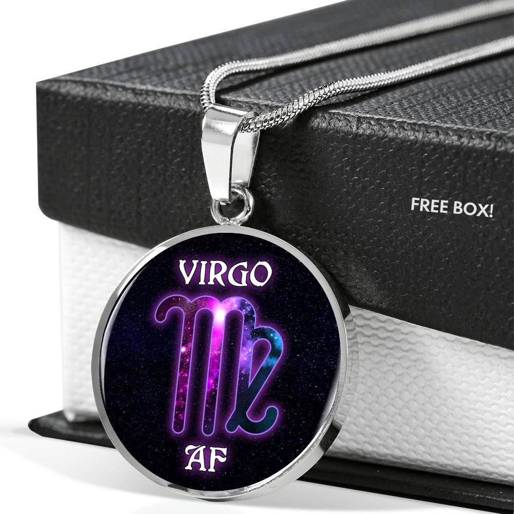 Virgo AF Funny Virgo Zodiac Birthday Gifts Galaxy Circle Pendant Necklace - Circle Luxury Necklace (Silver)