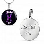 Pisces AF Funny Pisces Zodiac Birthday Gifts Galaxy Circle Pendant Necklace - Circle Luxury Necklace (Silver)