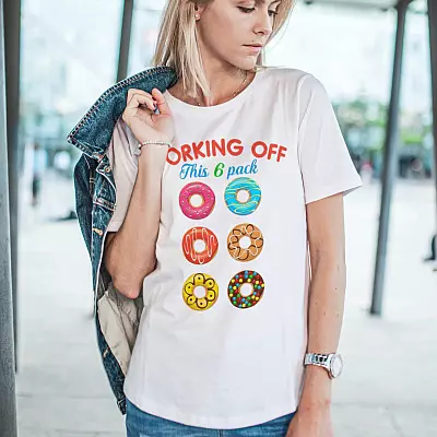 Alternative view of Working Off This 6 Pack Donuts Funny Fitness T-shirt - V-neck - Funny Gym Lover Shirt