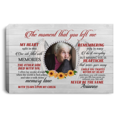 Personalized Photo the Moment That You Left Me My Heart Split in Two Wrapped Framed Canvas Prints - Unframed Poster, White, 0.75'' Framed Canvas