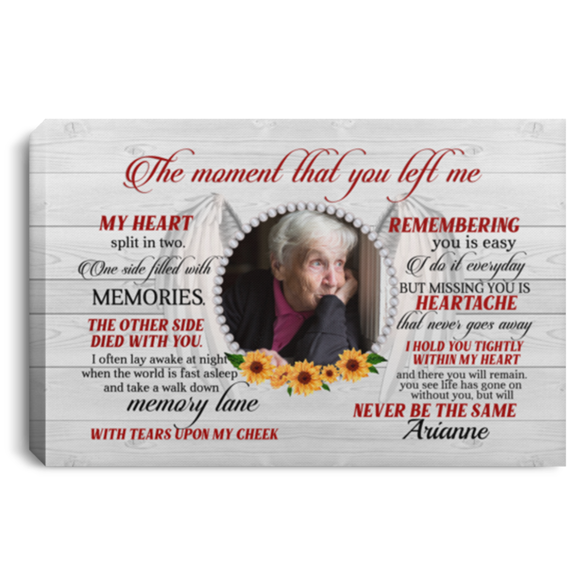 Personalized Photo the Moment That You Left Me My Heart Split in Two Wrapped Framed Canvas Prints - Unframed Poster, White, 0.75'' Framed Canvas