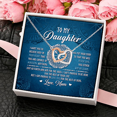 Alternative view of Viking Mom To My Daughter I Want You To Believe Deep In Your Heart Interlocking Hearts Pendant Necklace