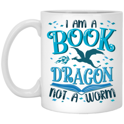 I Am a Book Dragon Not a Worm Book Lover Ceramic Coffee Mug - Beer Stein - Water Bottle - Color Changing Mug, White, 11 oz. White Mug