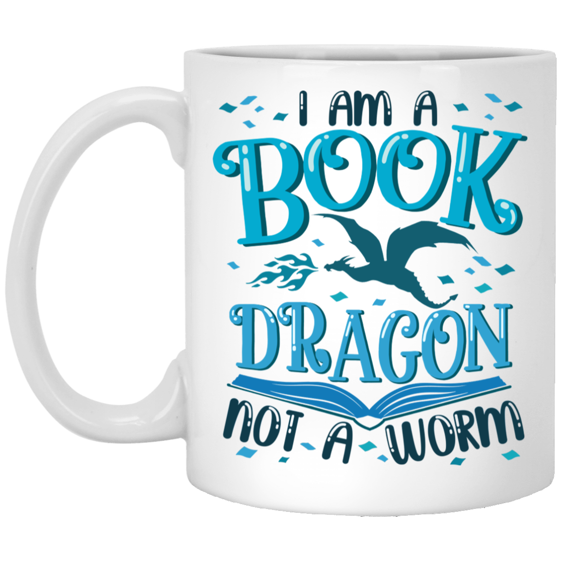 I Am a Book Dragon Not a Worm Book Lover Ceramic Coffee Mug - Beer Stein - Water Bottle - Color Changing Mug, White, 11 oz. White Mug