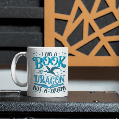 Alternative view of I Am a Book Dragon Not a Worm Book Lover Ceramic Coffee Mug - Beer Stein - Water Bottle - Color Changing Mug