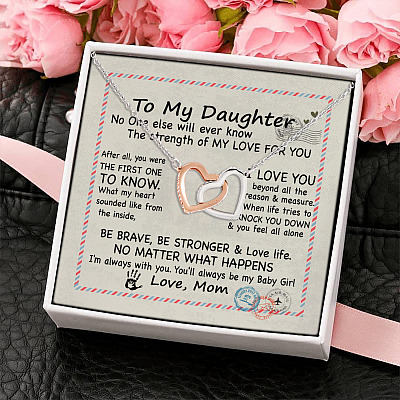 Mom To My Daughter No One Else Will Ever Know the Strength of My Love Interlocking Hearts Pendant Necklace