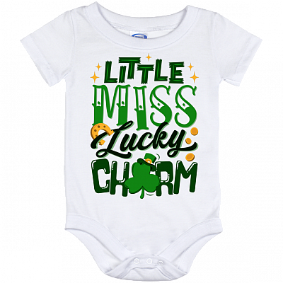 Little Miss Lucky Charm Baby Onesie - Funny St Patricks Day Gift for Kids Toddler Baby Infant Bodysuit, White, Baby Onesie - 12 Month
