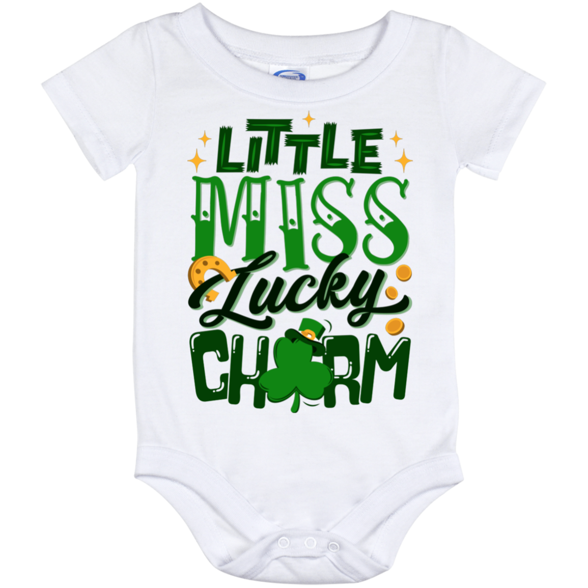 Little Miss Lucky Charm Baby Onesie - Funny St Patricks Day Gift for Kids Toddler Baby Infant Bodysuit, White, Baby Onesie - 12 Month