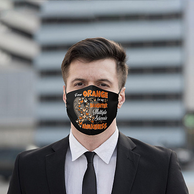 Alternative view of I Wear Orange for My Daughter Multiple Sclerosis Washable Reusable Custom Printed Cloth Face Mask Cover