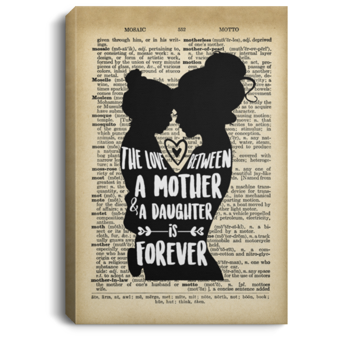 Silhouette Love Between A Mother and A Daughter Is Forever Gallery Wrapped Framed Canvas Prints - Unframed Poster, White, 0.75'' Framed Canvas