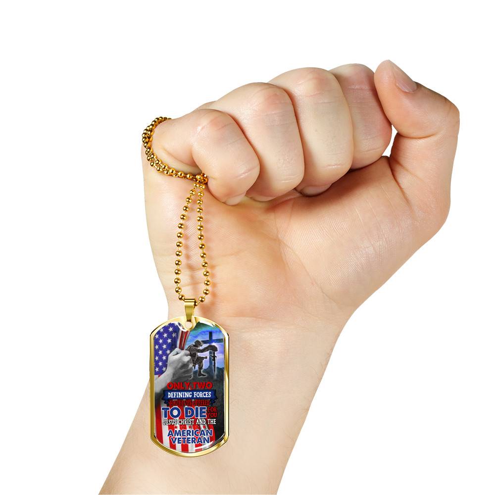 Only Two Defining Forces Have Ever Offered Die For You Jesus Christ American Veteran Dog Tag Pendant Necklace - Dog Tag (Gold Plated)