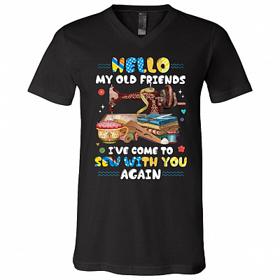 Hello My Old Friends, Black, V-Neck T-Shirt