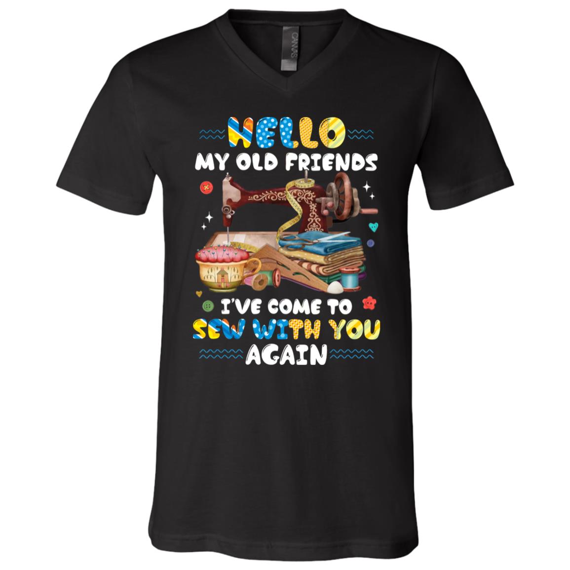 Hello My Old Friends, Black, V-Neck T-Shirt