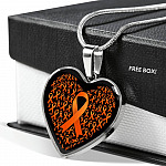 Ribbon in March We Wear Orange Multiple Sclerosis Awareness Month Heart Pendant Necklace - Heart Luxury Necklace (Silver)