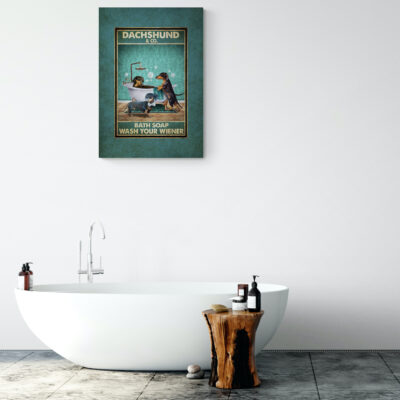 Alternative view of Dachshund in Bathtub Bath Soap Established Wash Your Wiener Wrapped Framed Canvas Prints - Unframed Poster