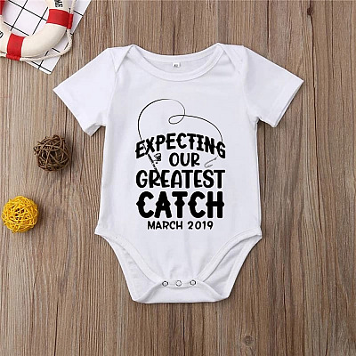Alternative view of Personalized Expecting Our Greatest Catch Baby Onesie - Baby Infant Bodysuit - Newborn Fishing Onesie