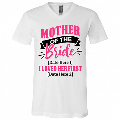 Personalized Mother Of The Bride, White, V-Neck T-Shirt
