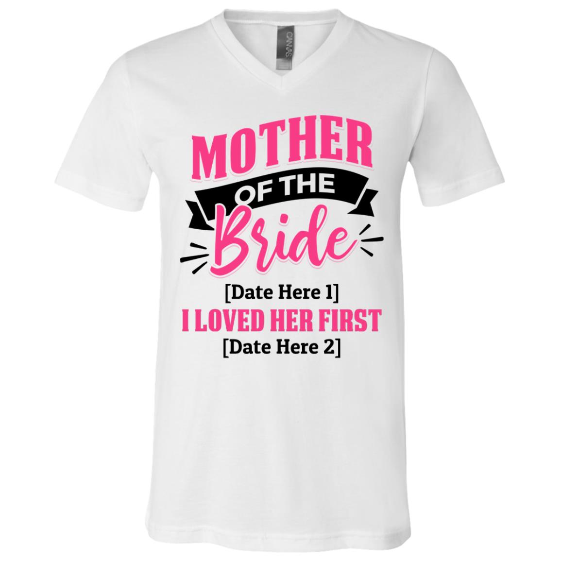 Personalized Mother Of The Bride, White, V-Neck T-Shirt