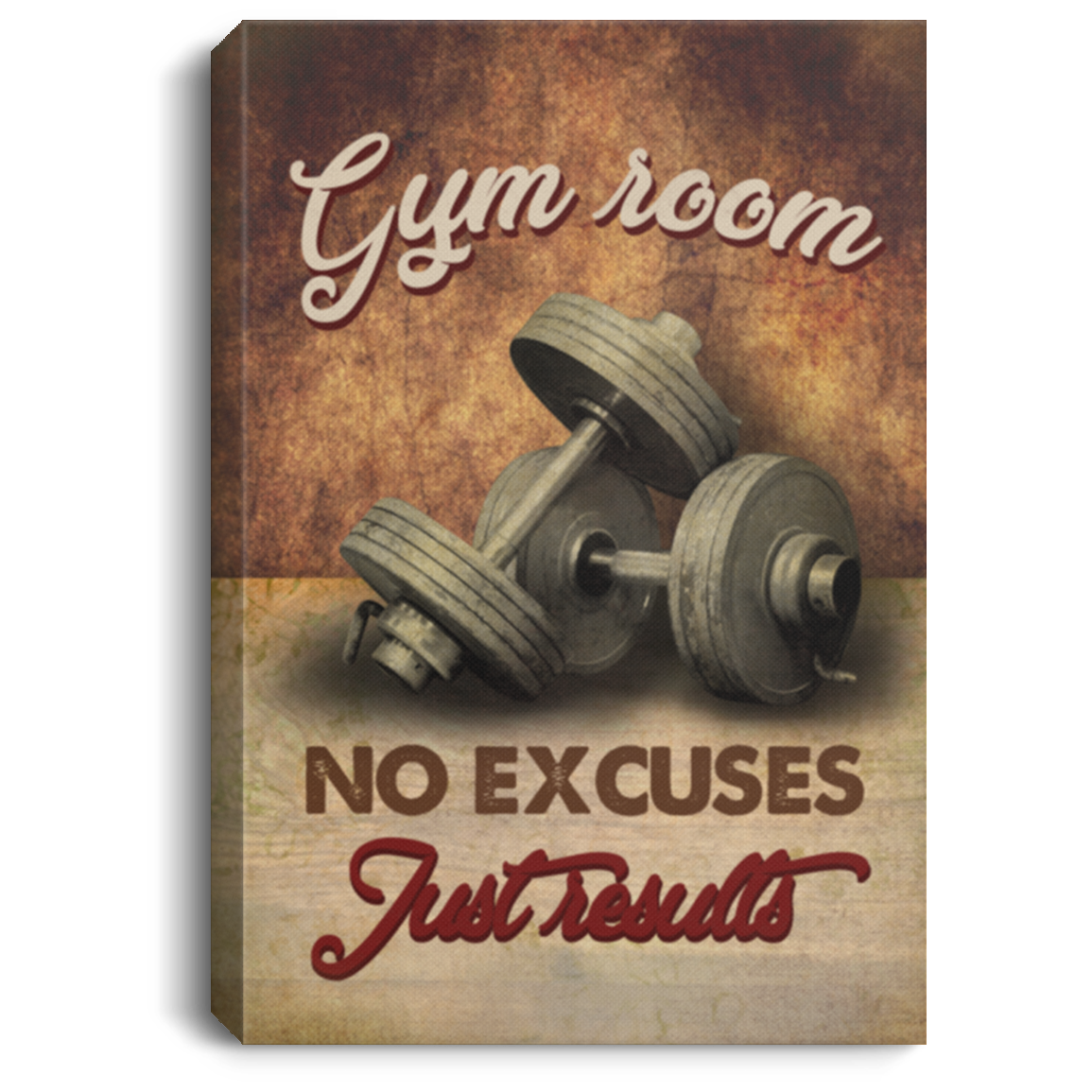 Gym Room Framed Canvas - No Excuses Just Results Unframed Poster - Weight Room Posters Motivation, White, 0.75'' Framed Canvas