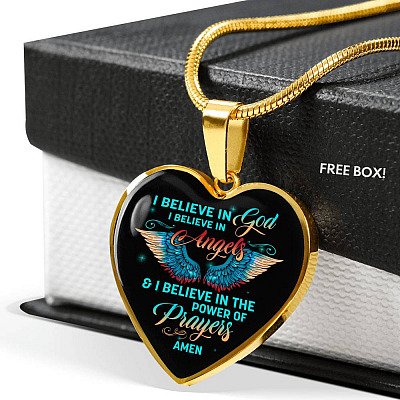 I Believe In God I Believe In Angels And I Believe In The Power Of Prayers Heart Pendant Necklace - Heart Luxury Necklace (Gold Plated)